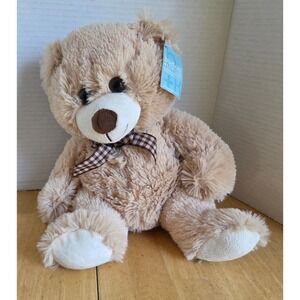 Burton BURTON Sitting Beige Plush Teddy Bear 10 inch Plaid bow 9727523 NEW